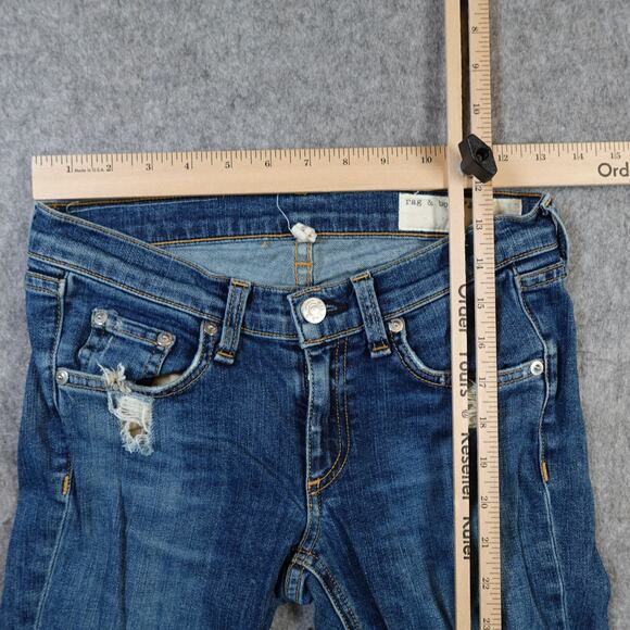 Rag and Bone Jeans Womens 24 Skinny La Paz Distressed Denim Medium Wash Raw Hem - Picture 5 of 12